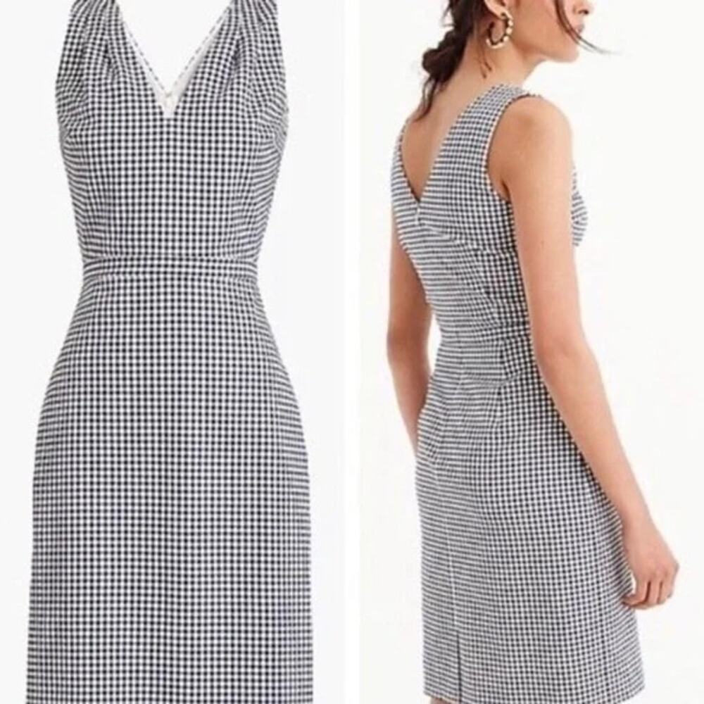 J.Crew V-neck seersucker dress in black gingham Sz 6